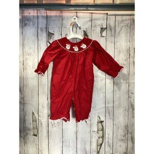 Lil Cactus Red Baby Girl Christmas Romper with Santa Embroidery Size 3-6 Months